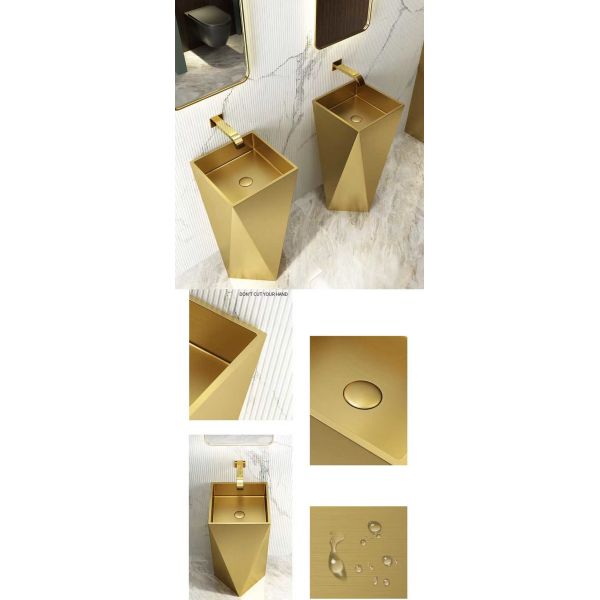 Brushed Finish Irregular Stainless Steel Pedestal Sink Floor Standing For Bathroom