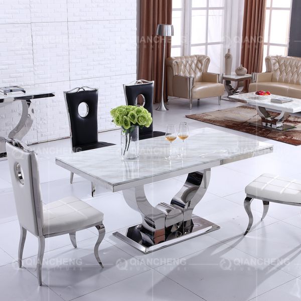 Modern 150x90x75cm 6 Seater Marble Top Dining Table Qiancheng Furniture