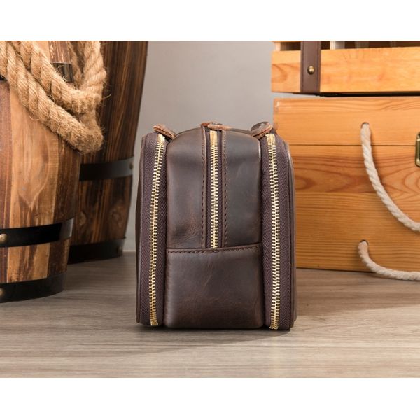 Factory Direct Sales Vintage Crazy Horse Leather Storage Bag Genuine Leather Large Capacity Multi-Function Cosmetic Bag Handbag Cross-Border Wholesale