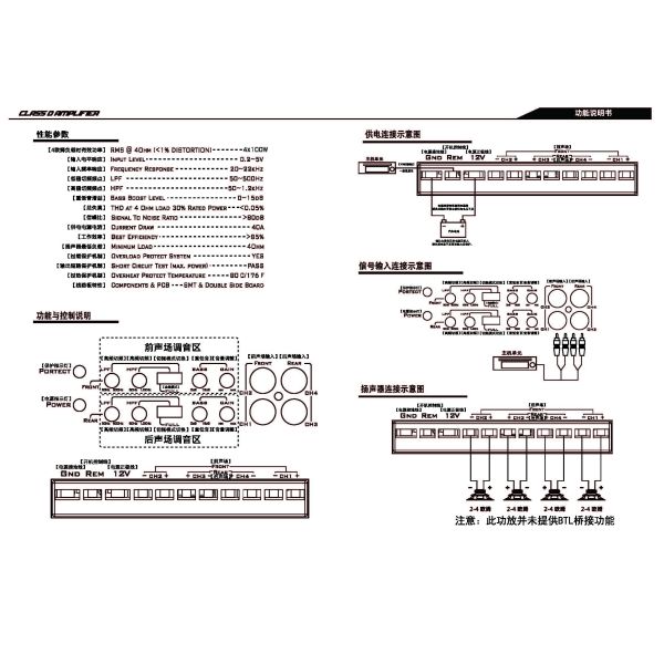 Black 22khz 4x100W 4ohm Full Range 4 Channel Amplifier