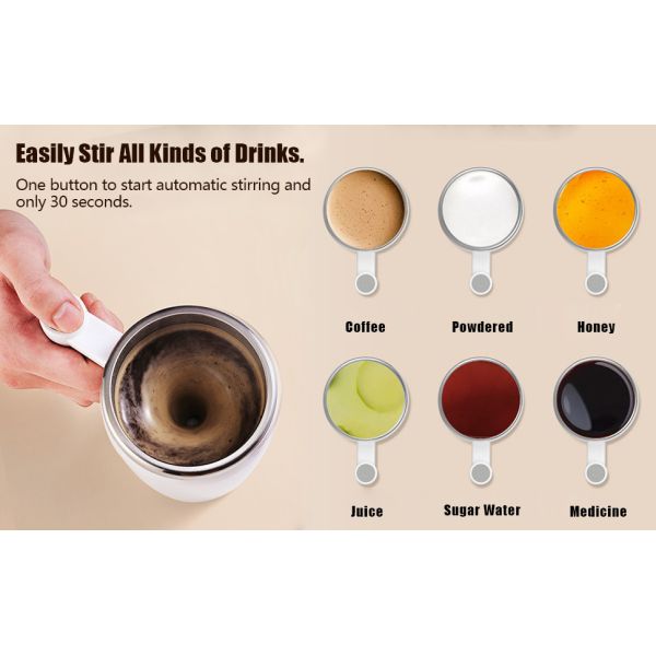 13oz Automatic Stirring Cup Auto Stir Coffee Cup With 2 Stir Bar
