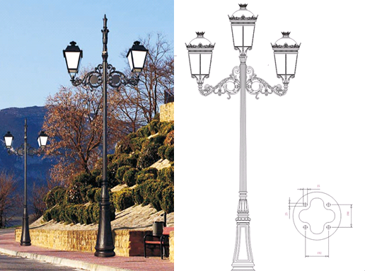 Two Arms Antique Cast Iron Light Pole Sand Casting Victorian Lamp Post