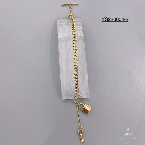 Luxury 14k Gold Stainless Steel Lock Head Pendant Necklace Key and Lock Bracelet