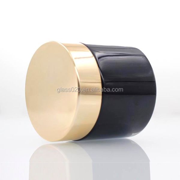 Glossy Black 60g Cream Jar Packaging glass material With Plastic Lid