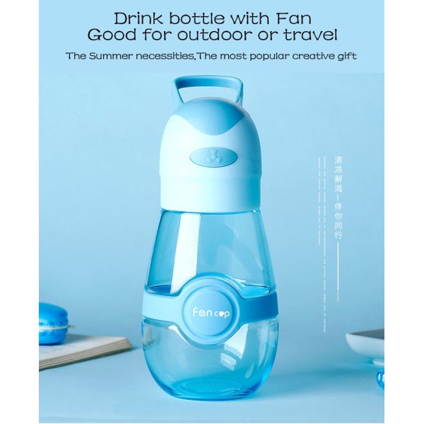 Novelty cut tritan sports water drink bottle for kids or student smart bottel with fan