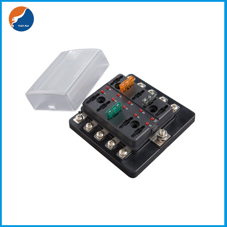 China Indicator Red LED Light 10 Ways Circuit Poles Auto Blade Fuse Box Holder Block wholesale