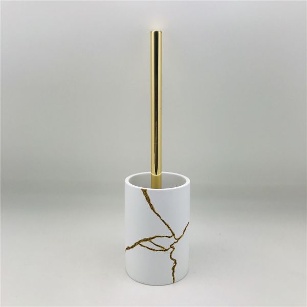 Golden Foil Hand Painted Polyresin Bathroom Accessories Set In white Sand