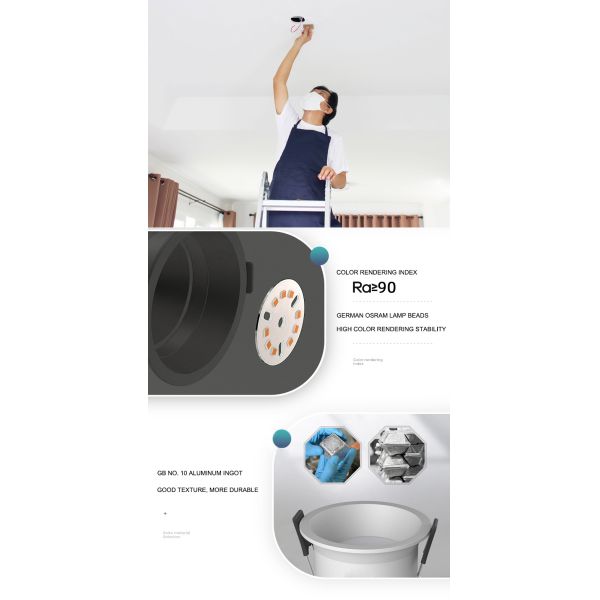 Anti Dazzle Round Recessed Downlight Ip44 6000K Embedded Ceiling Light