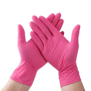 China Pink Disposable Nitrile Safety Gloves 230mm Length wholesale