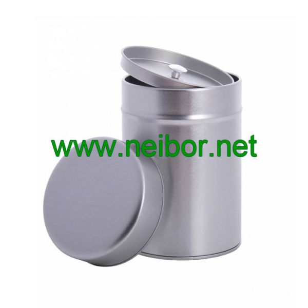 silver plain round tea tin can with airtight double lids