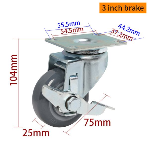80kg load Light Duty Casters Zinc Coating 3 Inch Swivel Casters 363P-76