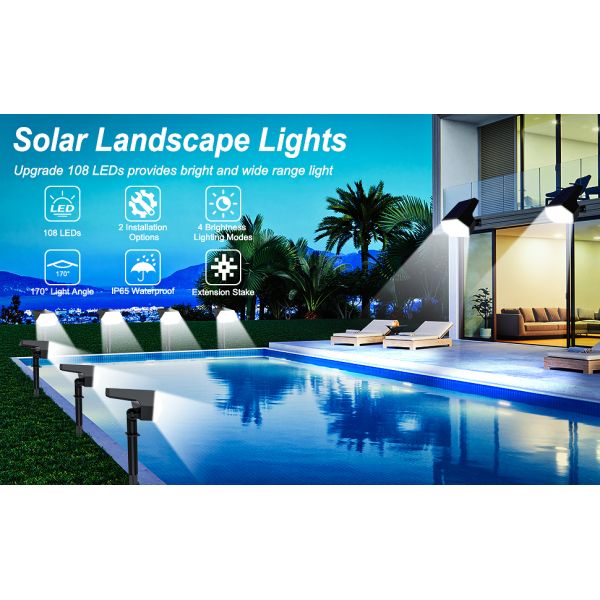 48LEDs 108 LEDs Solar Powered Landscape Lights 4 Light Modes