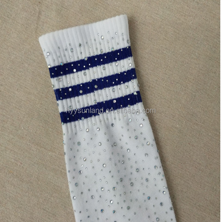 F989 Solid Color Striped Over the Knee Thigh High Socks Sexy Women's Socks with Rhinestone 2023 Custom Made Long High Socks