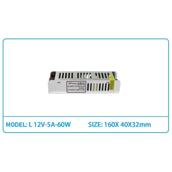 60W 12V Slim Power Supply 5A AC DC LED Power Supply