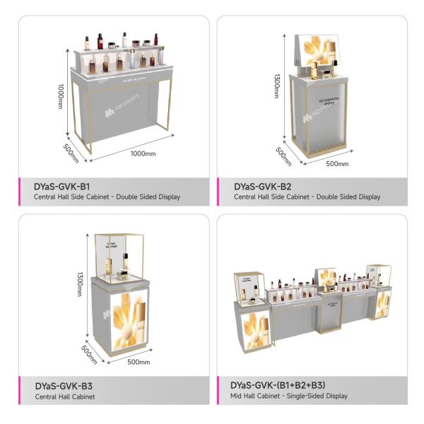 Skincare Store Display Furniture Gray Wooden Makeup Shop Cabinet with Lightbox for Makeup Store Display Furniture and Cosmetic Shop Interior Design