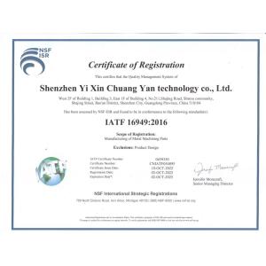 Shenzhen Yi Xin Precision Metal And Plastic Ltd Certifications