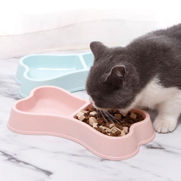 Pet Bowls Feeders Sustainable Macaron Color Bone Shape Double Food Bowl for Dogs and Cats