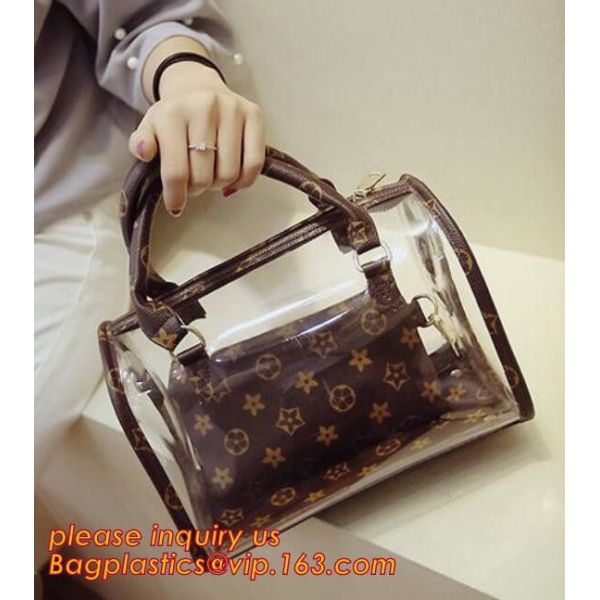 travel stand up zipper pvc leather cosmetic pouch lady bag woman make up, mini Jelly Candy Bag, PVC Fashion Women Hand C