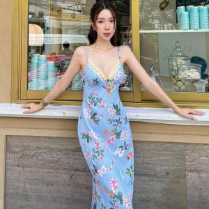 China Summer new fashion print sexy backless lace halter dress on sale