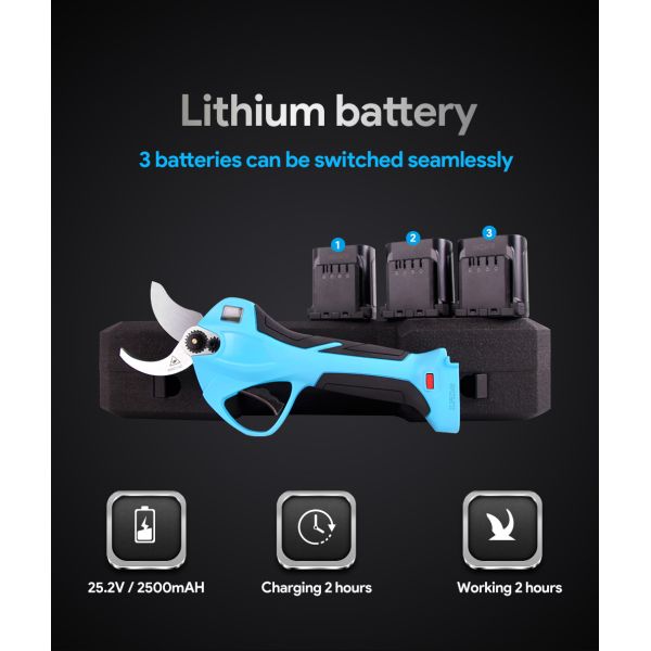 Swansoft 25.2V Cordless 40mm electric pruning shears with LED Display Screen Finger Protection