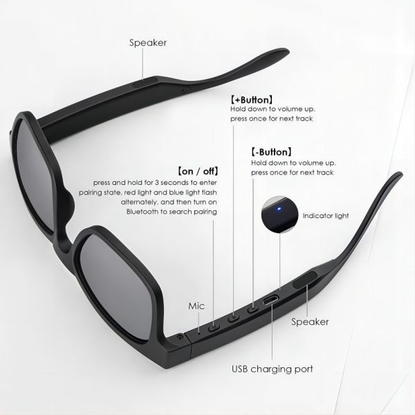 PC Frame Polarized Bluetooth Video Sunglasses 2.5 Hours Charging 400mAh