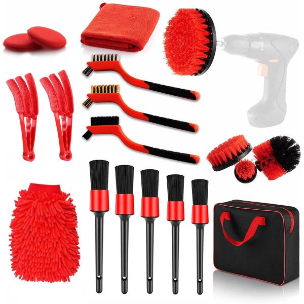 Car Washing Brush Set 19pcs Car Detailing Brush Set With Carry Bag All Purpose Clean For Cleaning Interior