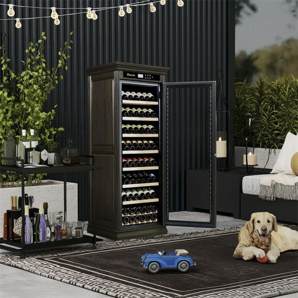 Touch Control Tall Lockable Drinks Fridge Brown Wood Wine Cooler Cabinet Touch Control Tall Lockable Drinks Fridge Brown Wood Wine Cooler Cabinet