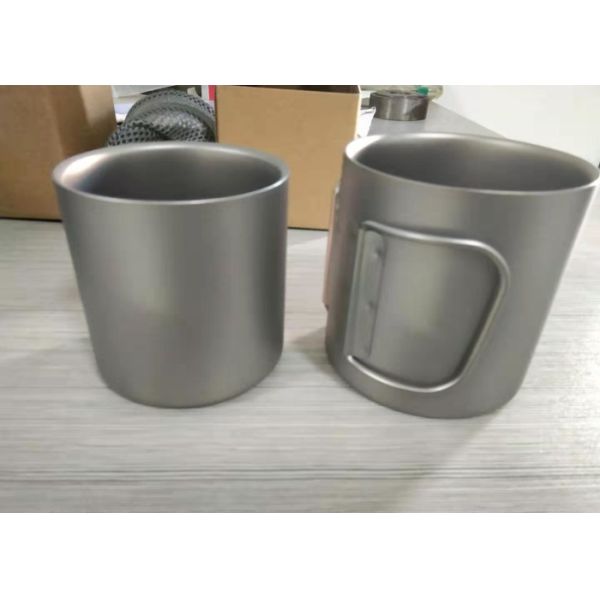 450ml Capacity Double Wall Utdoor Coffee Mugs Pure Titanium Natural Color