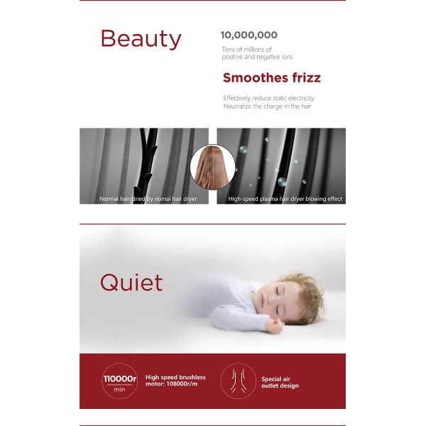 Styling Travel Hair Dryer 110000r/min , Professional Salon Hair Dryer Portable