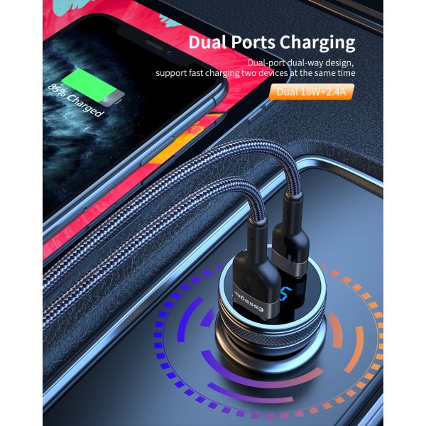 Essager 36W PD 3.0 QC3.0 USB Type C Car Fast Charger